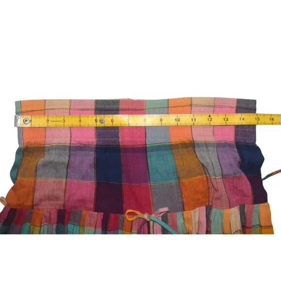 Norma Kamali Vintage 80s Rainbow Plaid Madras Ruffle Skirt Cottagecore Boho S M - Picture 3 of 9